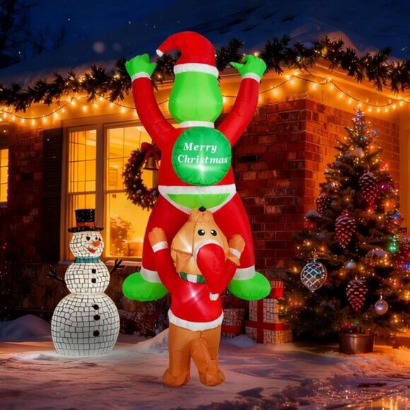 ⚡6 FT Christmas Inflatables Climbing Santa Claus with Dog Outdoor Decorations - Picture 6 of 7